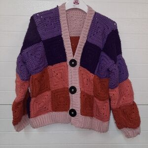 Colorful Handmade Patchwork Cardigan Sweater